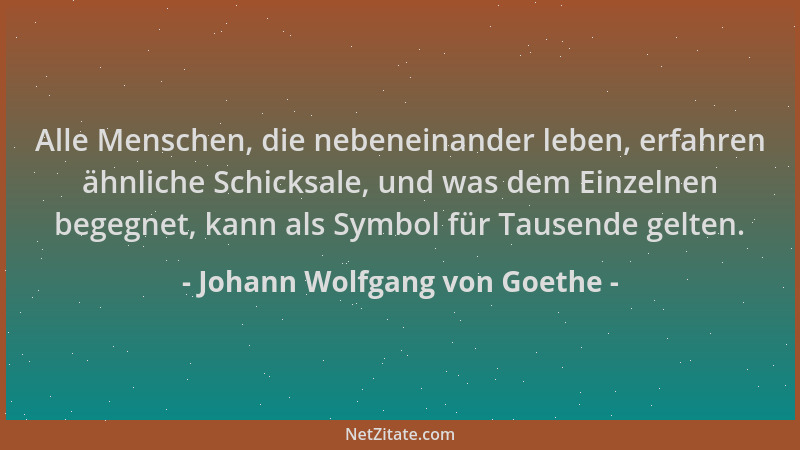Johann Wolfgang von Goethe - Alle Menschen, die nebeneinander leben, erfahren ähnliche Schicksale, und was dem Einzelnen be...