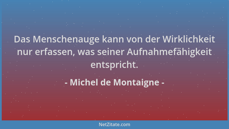 Michel de Montaigne - Das Menschenauge kann von der Wirklichkeit nur erfassen, was seiner Aufnahmefähigkeit entspricht....