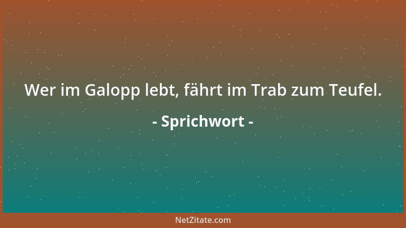 Sprichwort - Wer im Galopp lebt, fährt im Trab zum Teufel....