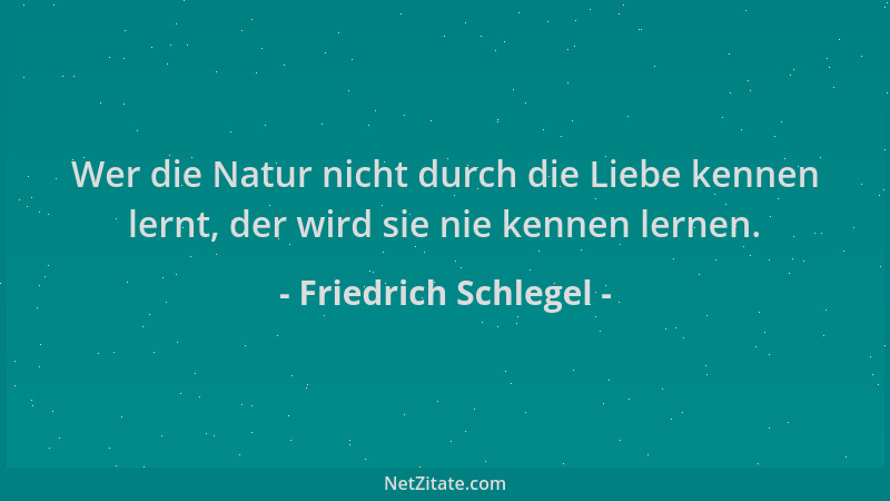 Friedrich Schlegel - Wer die Natur nicht durch die Liebe kennen lernt, der wird sie nie kennen lernen....