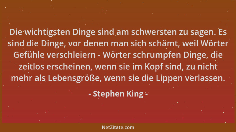 Stephen King - Die wichtigsten Dinge sind am schwersten zu sagen. Es sind die Dinge, vor denen man sich schämt, weil Wörter...