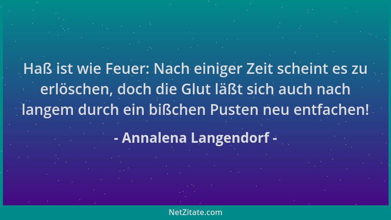 Annalena Langendorf - Haß ist wie Feuer: Nach einiger Zeit scheint es zu erlöschen, doch die Glut läßt sich auch nach lange...