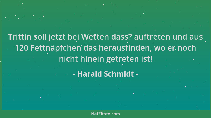 Harald Schmidt - Trittin soll jetzt bei Wetten dass? auftreten und aus 120 Fettnäpfchen das herausfinden, wo er noch nicht...