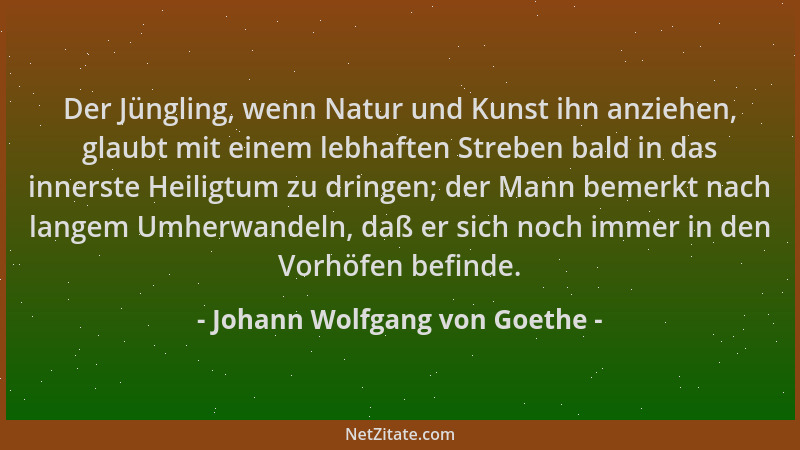 Johann Wolfgang von Goethe - Der Jüngling, wenn Natur und Kunst ihn anziehen, glaubt mit einem lebhaften Streben bald in da...