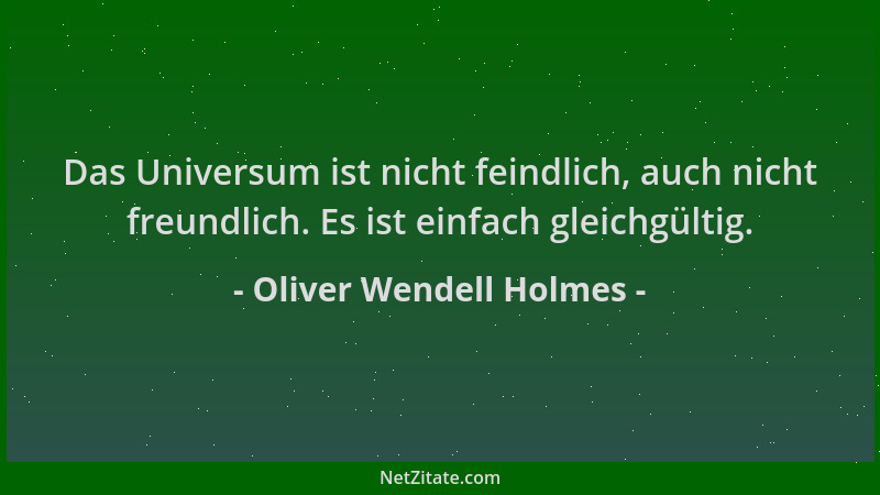 Oliver Wendell Holmes - Das Universum ist nicht feindlich, auch nicht freundlich. Es ist einfach gleichgültig....