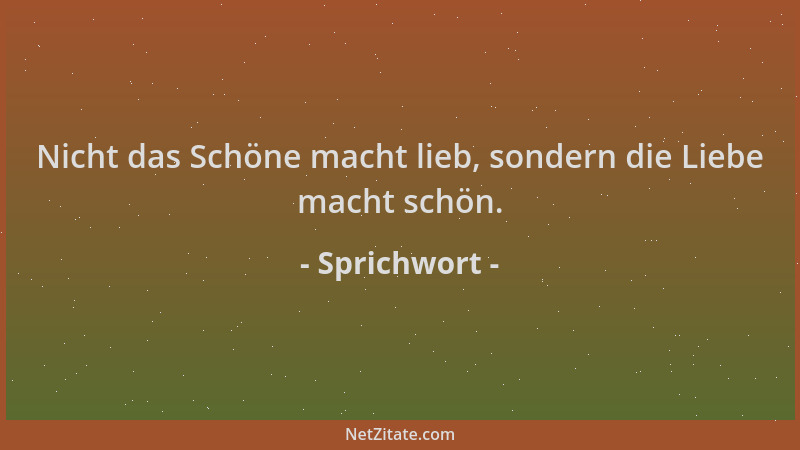 Sprichwort - Nicht das Schöne macht lieb, sondern die Liebe macht schön....