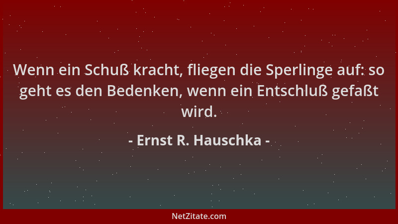 Ernst R. Hauschka - Wenn ein Schuß kracht, fliegen die Sperlinge auf: so geht es den Bedenken, wenn ein Entschluß gefaßt wi...