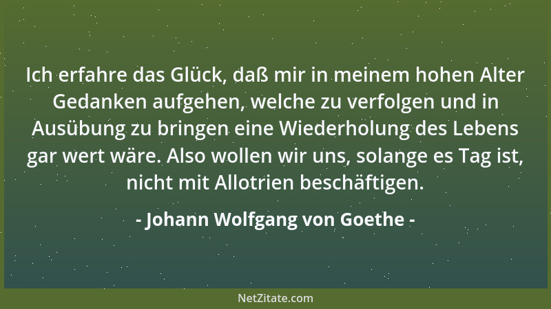 Johann Wolfgang von Goethe - Ich erfahre das Glück, daß mir in meinem hohen Alter Gedanken aufgehen, welche zu verfolgen un...