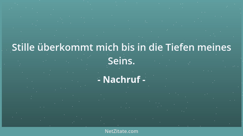 Nachruf - Stille überkommt mich bis in die Tiefen meines Seins....