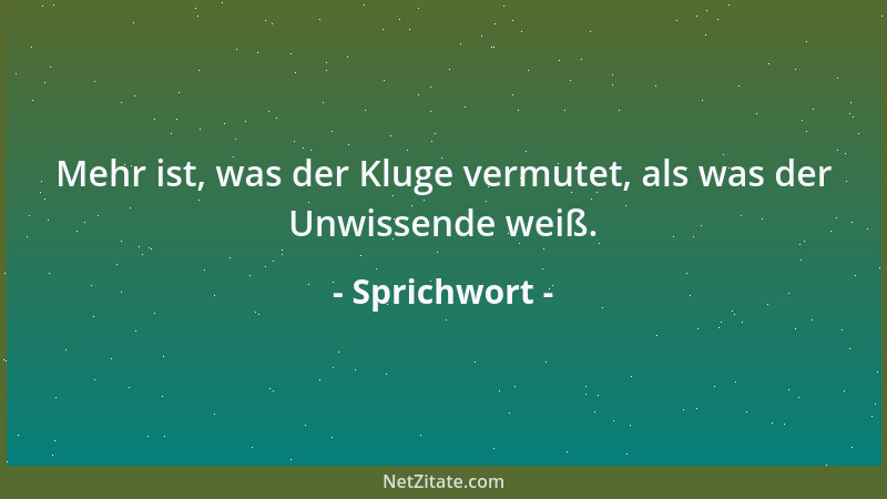 Sprichwort - Mehr ist, was der Kluge vermutet, als was der Unwissende weiß....