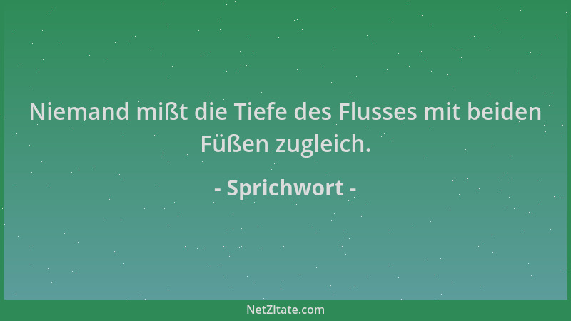 Sprichwort - Niemand mißt die Tiefe des Flusses mit beiden Füßen zugleich....