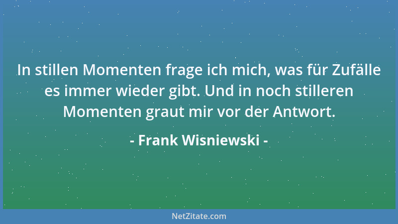 Frank Wisniewski - In stillen Momenten frage ich mich, was für Zufälle es immer wieder gibt. Und in noch stilleren Momenten...