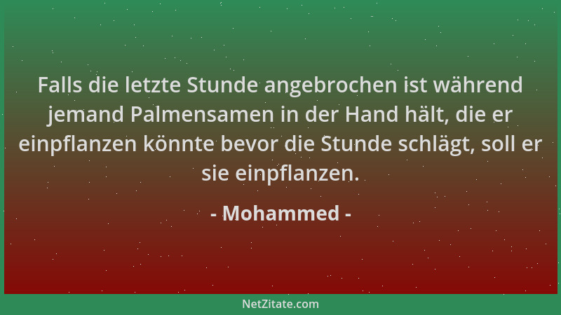 Mohammed - Falls die letzte Stunde angebrochen ist während jemand Palmensamen in der Hand hält, die er einpflanzen könnte b...
