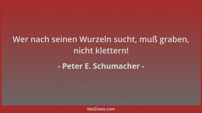 Peter E. Schumacher - Wer nach seinen Wurzeln sucht, muß graben, nicht klettern!...