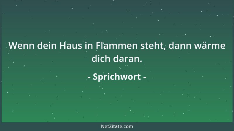 Sprichwort - Wenn dein Haus in Flammen steht, dann wärme dich daran....