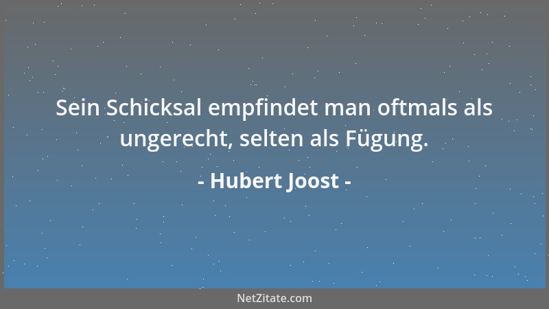 Hubert Joost - Sein Schicksal empfindet man oftmals als ungerecht, selten als Fügung....