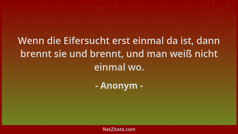 Anonym - Wenn die Eifersucht erst einmal da ist, dann brennt sie und brennt, und man weiß nicht einmal wo....