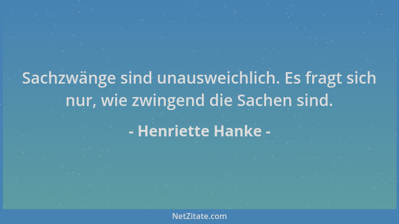 Henriette Hanke - Sachzwänge sind unausweichlich. Es fragt sich nur, wie zwingend die Sachen sind....