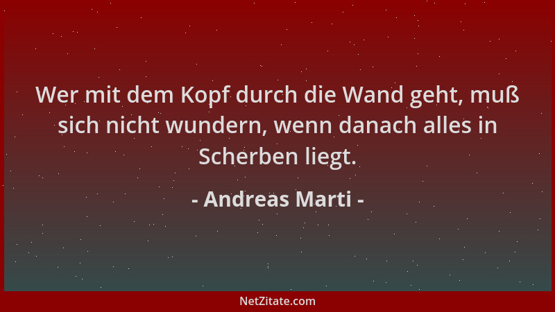 Andreas Marti - Wer mit dem Kopf durch die Wand geht, muß sich nicht wundern, wenn danach alles in Scherben liegt....