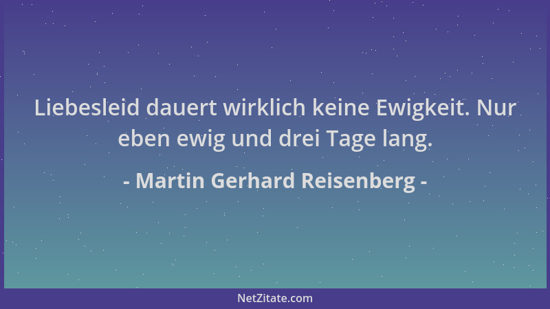 Martin Gerhard Reisenberg - Liebesleid dauert wirklich keine Ewigkeit. Nur eben ewig und drei Tage lang....
