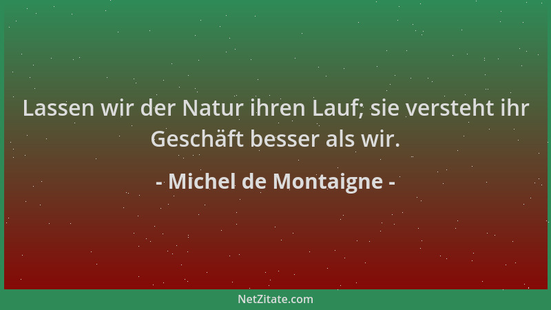 Michel de Montaigne - Lassen wir der Natur ihren Lauf; sie versteht ihr Geschäft besser als wir....