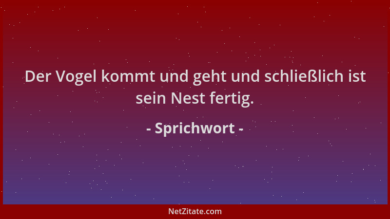 Sprichwort - Der Vogel kommt und geht und schließlich ist sein Nest fertig....