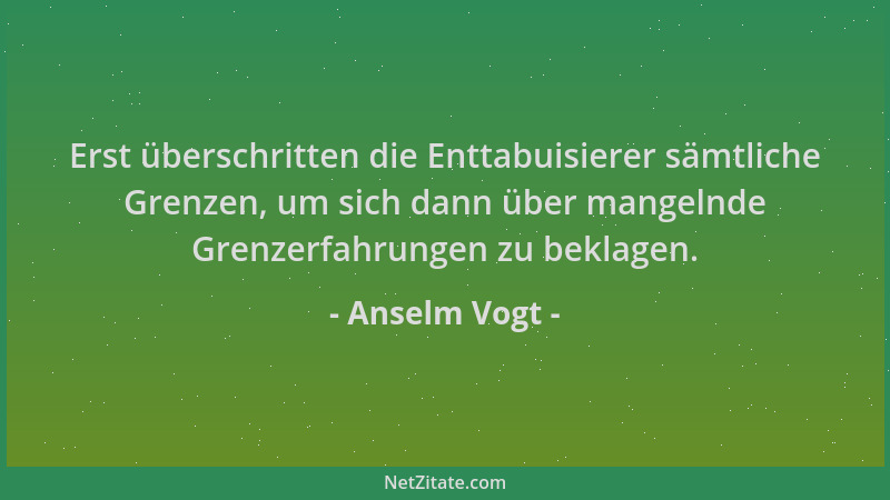 Anselm Vogt - Erst überschritten die Enttabuisierer sämtliche Grenzen, um sich dann über mangelnde Grenzerfahrungen zu bekl...
