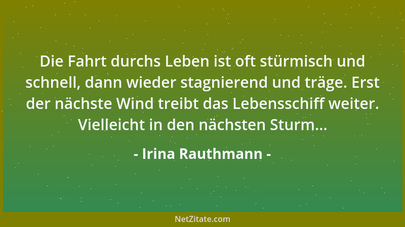 Irina Rauthmann - Die Fahrt durchs Leben ist oft stürmisch und schnell, dann wieder stagnierend und träge. Erst der nächste...