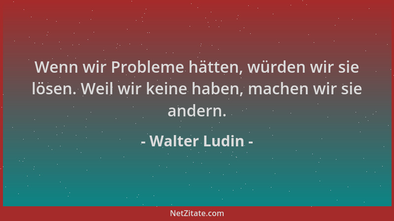 Walter Ludin - Wenn wir Probleme hätten, würden wir sie lösen. Weil wir keine haben, machen wir sie andern....