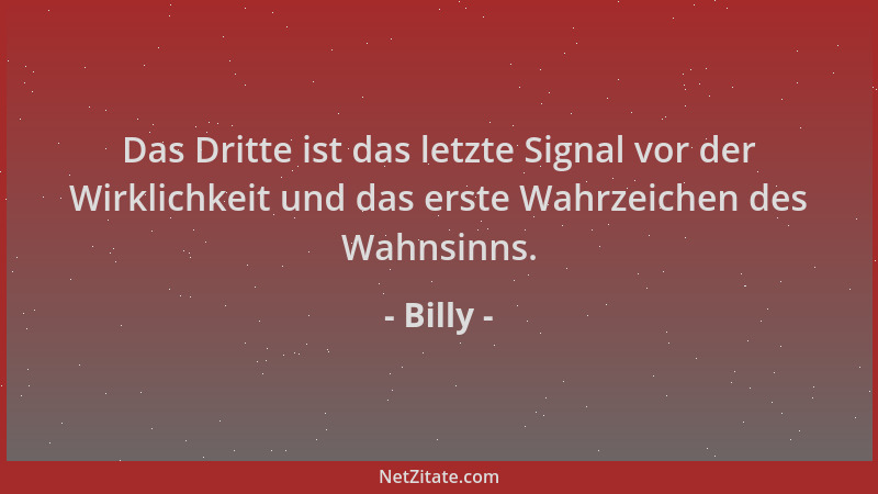 Billy - Das Dritte ist das letzte Signal vor der Wirklichkeit und das erste Wahrzeichen des Wahnsinns....