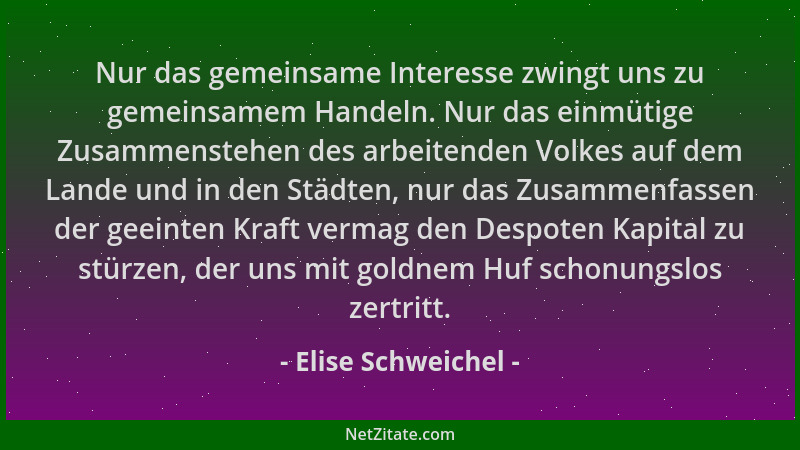 Elise Schweichel - Nur das gemeinsame Interesse zwingt uns zu gemeinsamem Handeln. Nur das einmütige Zusammenstehen des arb...