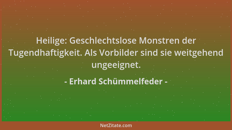 Erhard Schümmelfeder - Heilige: Geschlechtslose Monstren der Tugendhaftigkeit. Als Vorbilder sind sie weitgehend ungeeignet...