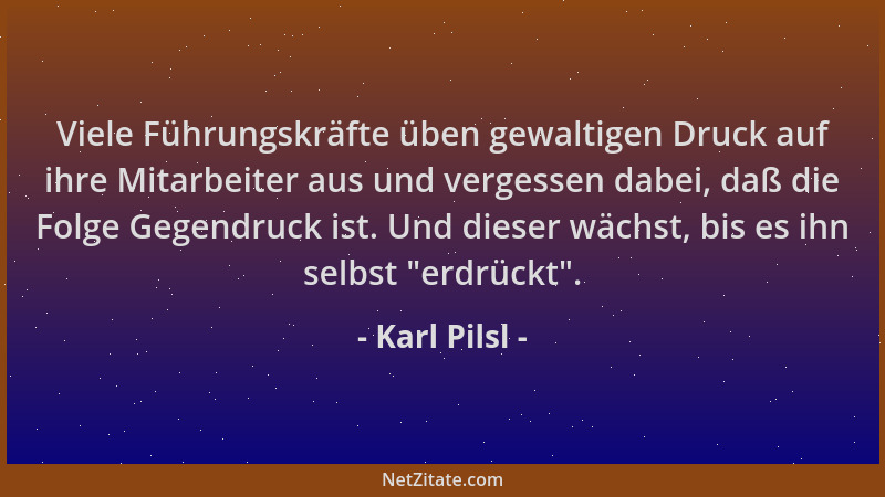 Karl Pilsl - Viele Führungskräfte üben gewaltigen Druck auf ihre Mitarbeiter aus und vergessen dabei, daß die Folge Gegendr...