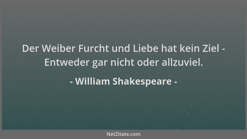 William Shakespeare - Der Weiber Furcht und Liebe hat kein Ziel - Entweder gar nicht oder allzuviel....