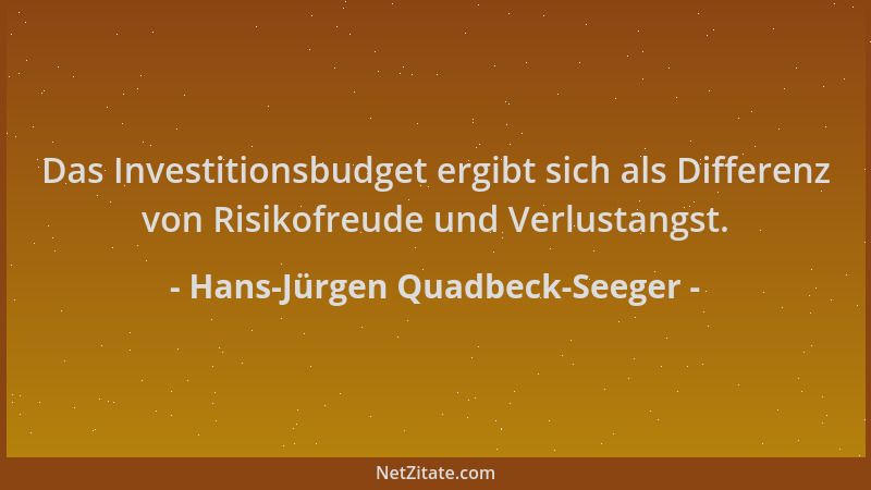 Hans-Jürgen Quadbeck-Seeger - Das Investitionsbudget ergibt sich als Differenz von Risikofreude und Verlustangst....