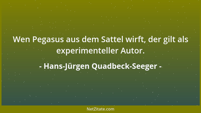 Hans-Jürgen Quadbeck-Seeger - Wen Pegasus aus dem Sattel wirft, der gilt als experimenteller Autor....