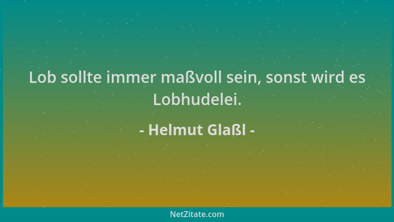 Helmut Glaßl - Lob sollte immer maßvoll sein, sonst wird es Lobhudelei....