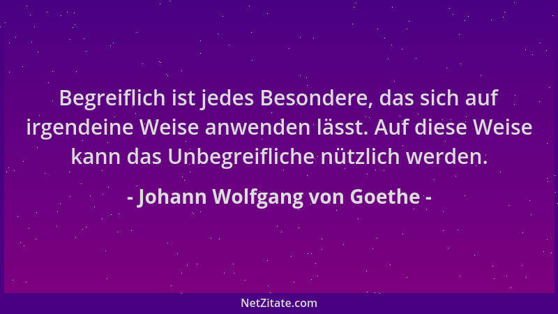 Johann Wolfgang von Goethe - Begreiflich ist jedes Besondere, das sich auf irgendeine Weise anwenden lässt. Auf diese Weise...