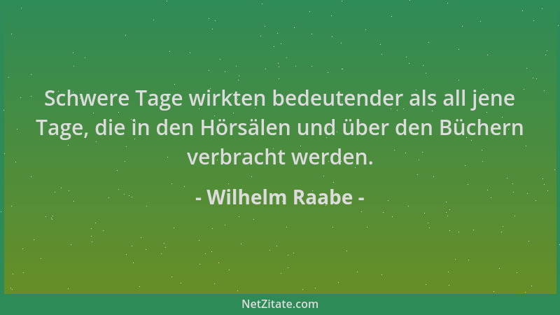 Wilhelm Raabe - Schwere Tage wirkten bedeutender als all jene Tage, die in den Hörsälen und über den Büchern verbracht werd...