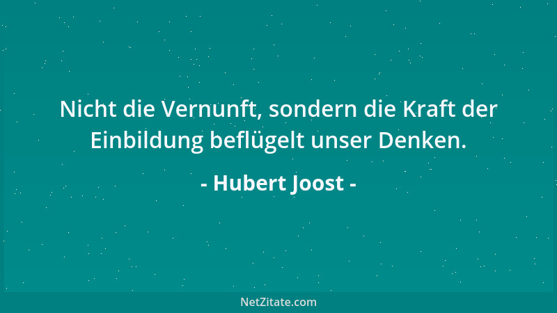 Hubert Joost - Nicht die Vernunft, sondern die Kraft der Einbildung beflügelt unser Denken....