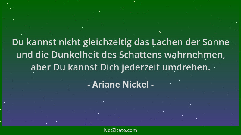 Ariane Nickel - Du kannst nicht gleichzeitig das Lachen der Sonne und die Dunkelheit des Schattens wahrnehmen, aber Du kann...