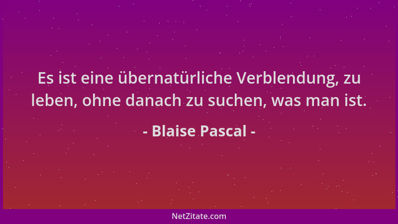 Blaise Pascal - Es ist eine übernatürliche Verblendung, zu leben, ohne danach zu suchen, was man ist....