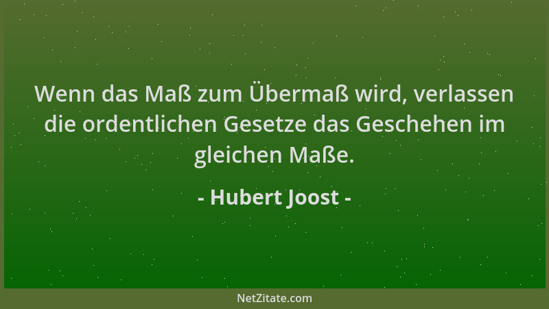 Hubert Joost - Wenn das Maß zum Übermaß wird, verlassen die ordentlichen Gesetze das Geschehen im gleichen Maße....
