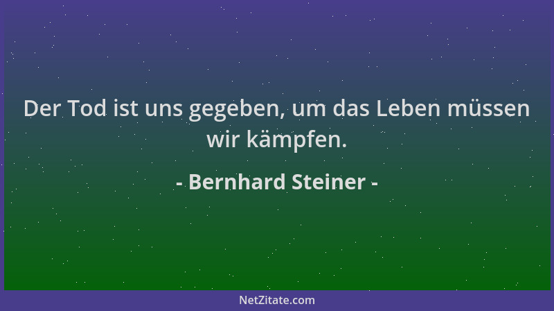 Bernhard Steiner - Der Tod ist uns gegeben, um das Leben müssen wir kämpfen....