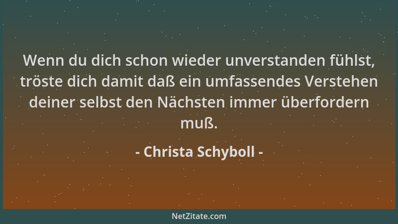 Christa Schyboll - Wenn du dich schon wieder unverstanden fühlst, tröste dich damit daß ein umfassendes Verstehen deiner se...