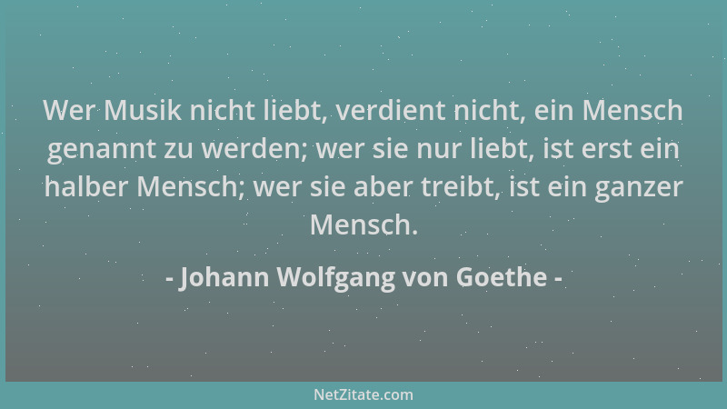 Johann Wolfgang von Goethe - Wer Musik nicht liebt, verdient nicht, ein Mensch genannt zu werden; wer sie nur liebt, ist er...