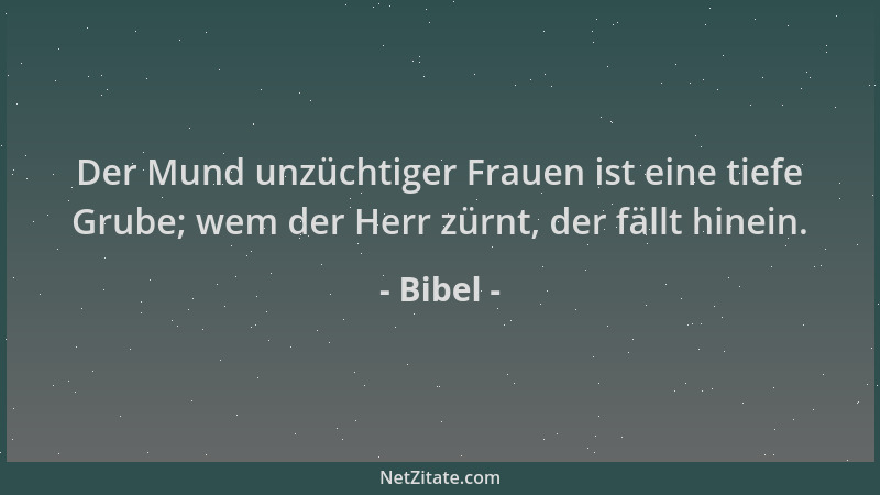 Bibel - Der Mund unzüchtiger Frauen ist eine tiefe Grube; wem der Herr zürnt, der fällt hinein....