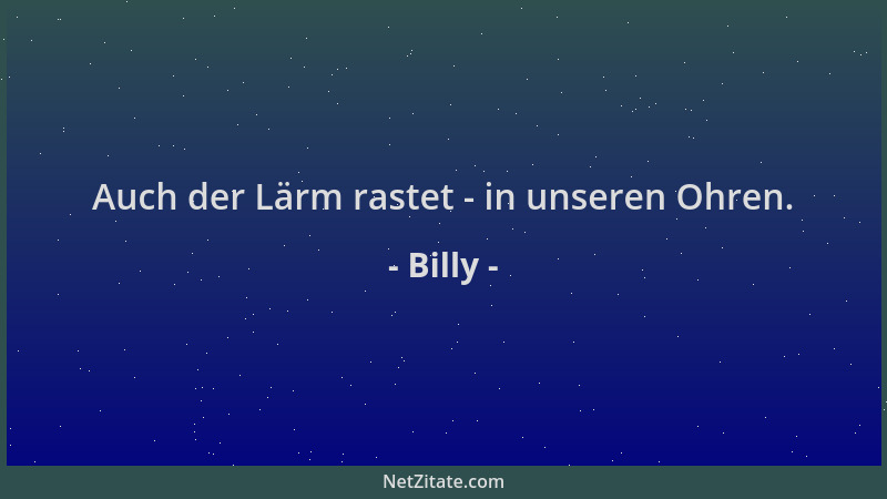 Billy - Auch der Lärm rastet - in unseren Ohren....