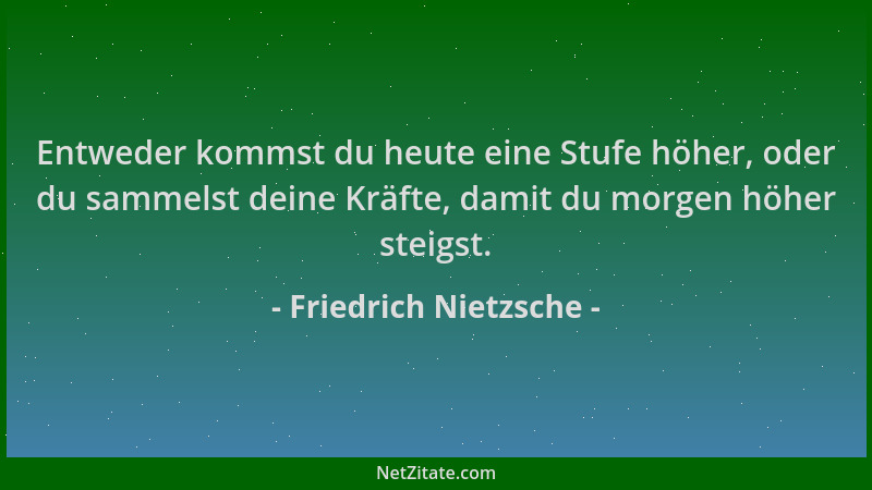 Friedrich Nietzsche - Entweder kommst du heute eine Stufe höher, oder du sammelst deine Kräfte, damit du morgen höher steig...