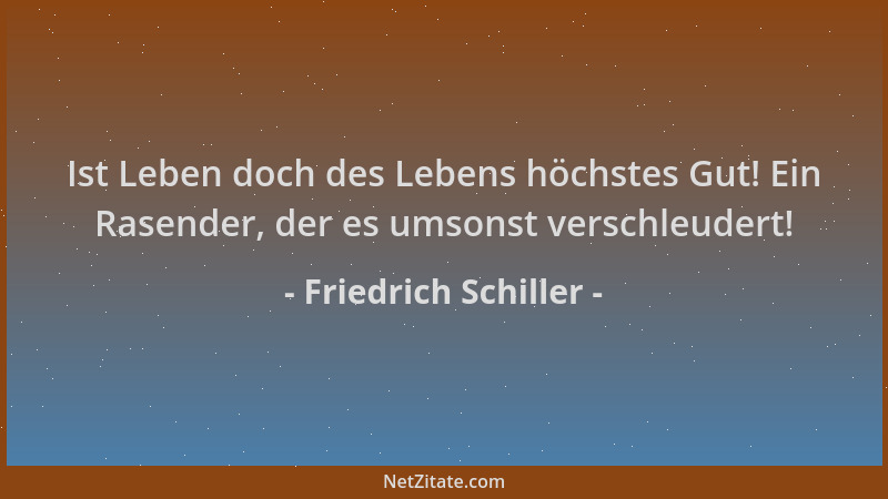 Friedrich Schiller - Ist Leben doch des Lebens höchstes Gut! Ein Rasender, der es umsonst verschleudert!...